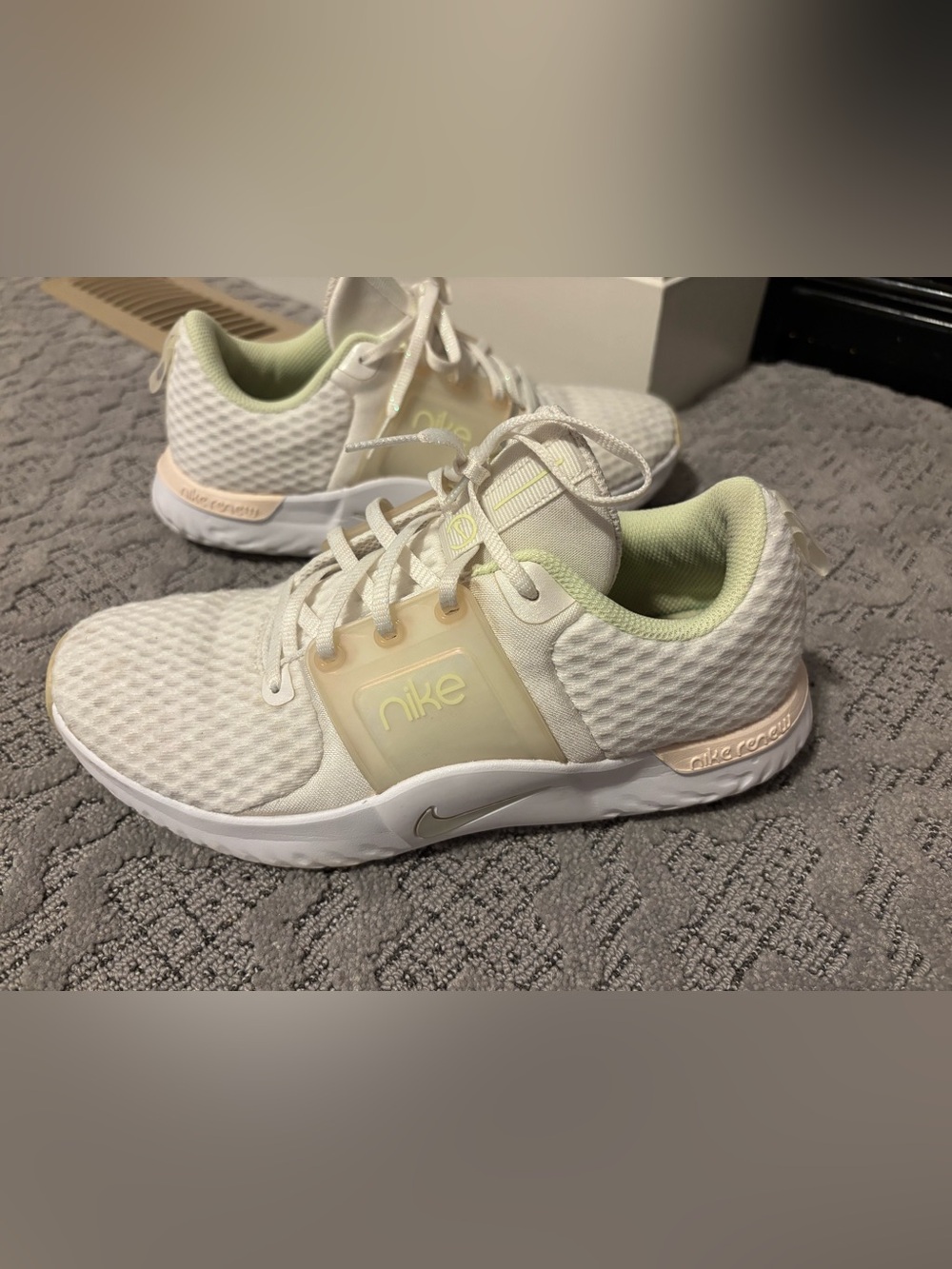 Nike Women's Cream and Light Green Athletic Sneakers